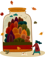 Autumn forest in jar. Isolated illustration. png
