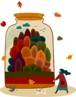 Autumn forest in jar. Isolated illustration. png