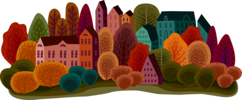 Autumn town. Isolated illustration. png