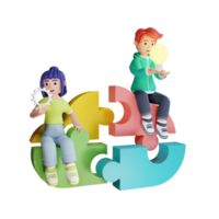 Problem solving thinking and teamwork collaboration 3d high quality render illustration png