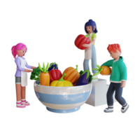 nutrição saudável vegetariana e ilustração de refeição de legumes renderização em 3d png