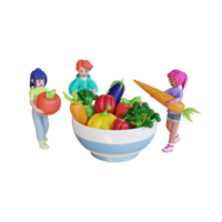 nutrición saludable vegetariana y comida de verduras ilustración representación 3d
