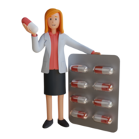 3d female doctor was carrying drugs in tablet capsule character illustration png