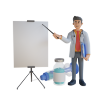 3d male doctor presenting with the board about vaccine character illustration png