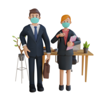 hombre de negocios y mujer de negocios con una máscara lista para el trabajo ilustración de personajes representación 3d png