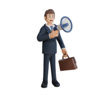 Businessman holding megaphone character 3d character illustration png