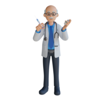 3d maschio anziano medico personaggio design illustrazione png