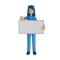 Nurse wear mask holding a blank white board 3d character illustration png