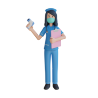 Nurse wear mask holding the thermogun 3d character illustration png