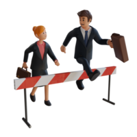 Businessman and woman running over obstacles character 3d character illustration png