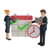 Businessman and women determine the schedule on the calendar character 3d character illustration png