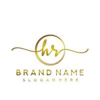 Initial HR beauty monogram and elegant logo design, handwriting logo of initial signature, wedding, fashion, floral and botanical with creative template. vector