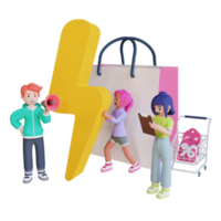 3D-Charakter, der digitale Marketing-E-Commerce-Illustration modelliert png