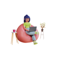 une fille travaille avec un ordinateur portable rendu 3d de haute qualité travail à domicile illustration png