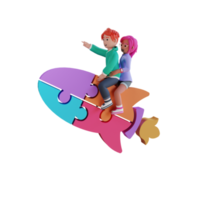 Rocket puzzle startup teamwork collaboration 3d high quality render illustration png