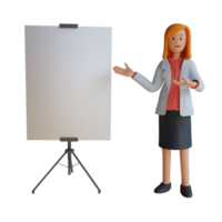 3d female doctor presenting with the board character illustration png