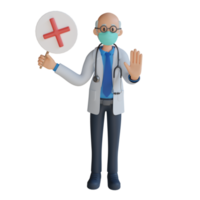 mannetje dokter vervelend een masker presenteren met de bord 3d karakter illustratie png