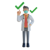 Male doctor wearing a mask presenting with the board 3d character illustration png