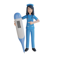 enfermera sosteniendo termómetro ilustración de personaje 3d png