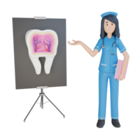 infermiera spiegando il interno denti 3d personaggio illustrazione png