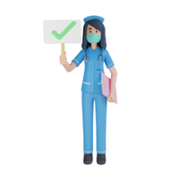 enfermera usar máscara sosteniendo la elección correcta ilustración de personaje 3d png