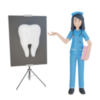 infermiera descrivere il al di fuori di il dente 3d personaggio illustrazione png