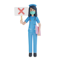 Nurse wear mask holding the wrong choice 3d character illustration png