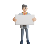3d male doctor holding a blank white board character illustration png