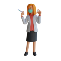 Doctora en 3d con una máscara que sostiene una ilustración de diseño de personajes de inyección de vacuna png