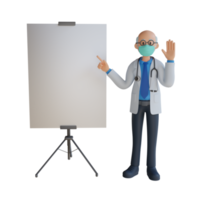 3d male senior doctor wearing a mask resenting a blank white sheet character design illustration png