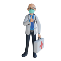 médecin de sexe masculin portant un masque présentant l'illustration de personnage 3d du tableau png