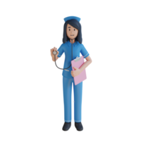 infirmière tenant une illustration de personnage 3d stéthoscope png