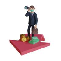 Businessman looking for something with binoculars character wearing mask 3d character illustration png