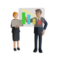 Businessman and woman presenting a chart character 3d character illustration png