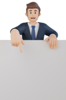 homme d'affaires tenant une illustration de personnage 3d de personnage de toile blanche vierge png