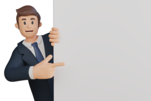 hombre de negocios que sostiene la ilustración de personaje 3d de personaje de lienzo blanco en blanco png