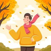 Man Walking in the Falling Leaves vector