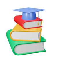 Pile of book graduation hat on top 3D png