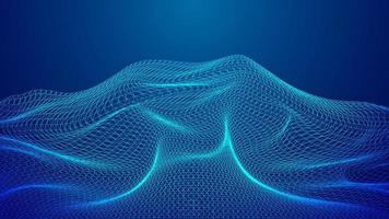 Abstract 3D cyber technology futuristic wireframe terrain grid landscape blue background vector