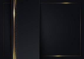 Abstract luxury template black stripes with gold lines frame and glitter on dark background vector