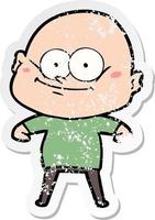 distressed sticker of a cartoon bald man staring vector