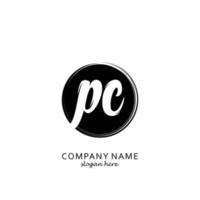 Initial PC with black circle brush logo template vector