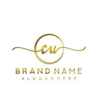 Initial CU beauty monogram and elegant logo design, handwriting logo of initial signature, wedding, fashion, floral and botanical with creative template. vector