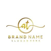 Initial AT beauty monogram and elegant logo design, handwriting logo of initial signature, wedding, fashion, floral and botanical with creative template. vector
