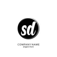 Initial SD with black circle brush logo template vector