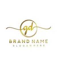 Initial GD beauty monogram and elegant logo design, handwriting logo of initial signature, wedding, fashion, floral and botanical with creative template. vector