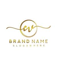 Initial CV beauty monogram and elegant logo design, handwriting logo of initial signature, wedding, fashion, floral and botanical with creative template. vector