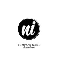 Initial NI with black circle brush logo template vector