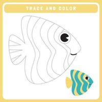 Trace and color worksheet for kids vector