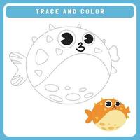 Trace and color worksheet for kids vector